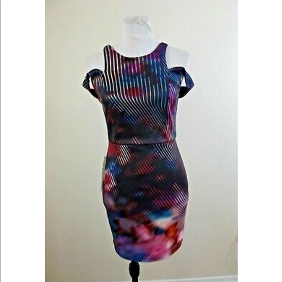 BEBE Womens Bodycon DRESS - Size Small - BLACK Striped Guzel Floral - Picture 7 of 8